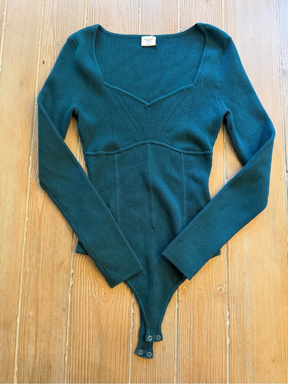 Abercrombie & Fitch Teal Ribbed Scoop-Neck Bodysuit Sweater